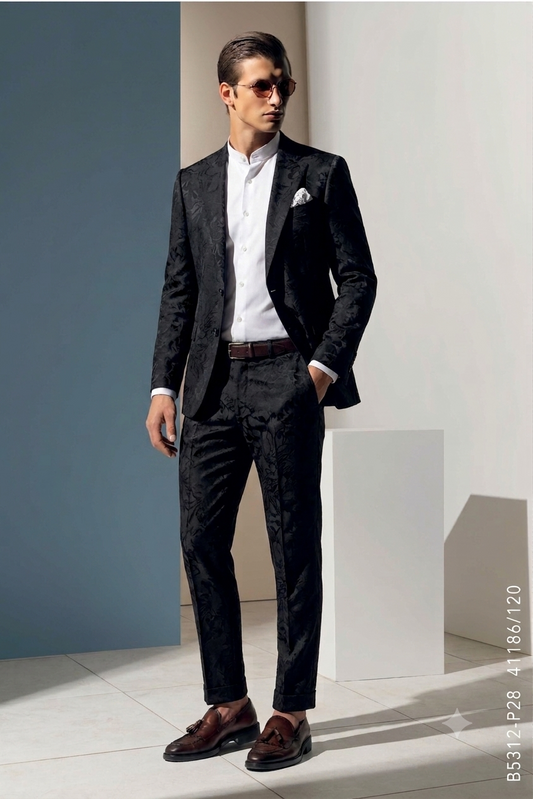 Men's Black Floral Jacquard Suit
