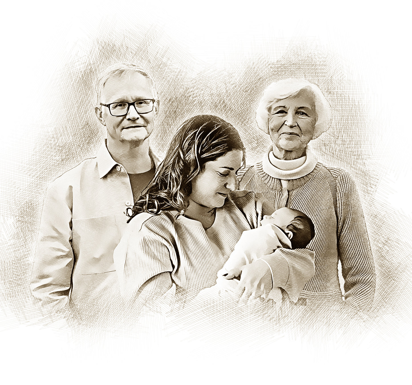 Personalized Custom Sketch & AI Video - Memorial Portrait for Deceased Father Mom