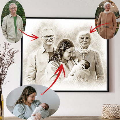 Personalized Custom Sketch & AI Video - Memorial Portrait for Deceased Father Mom