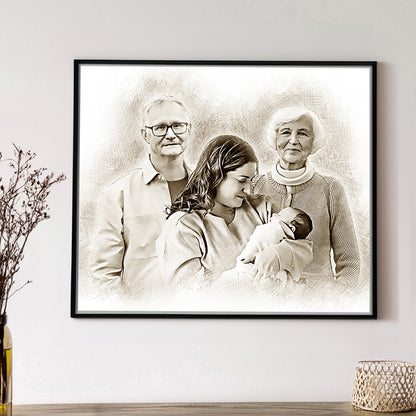 Personalized Custom Sketch & AI Video - Memorial Portrait for Deceased Father Mom