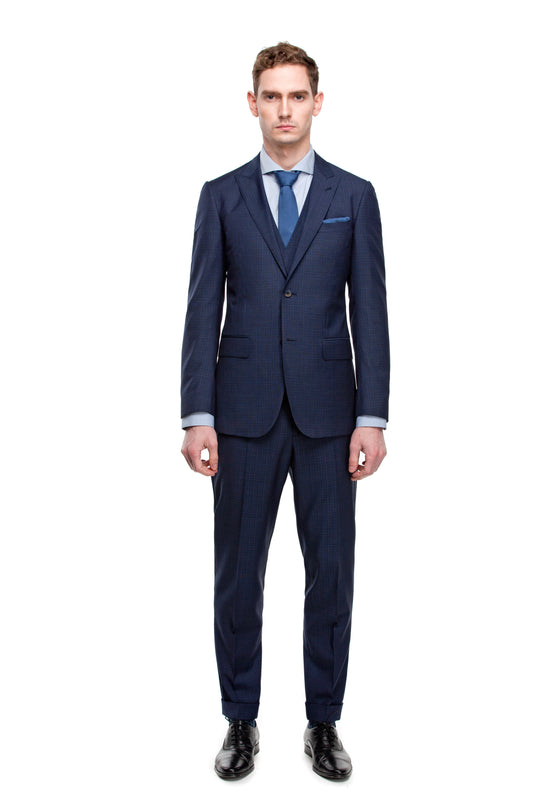 Custom Half Canvas Navy Three Piece Suit - ottotos