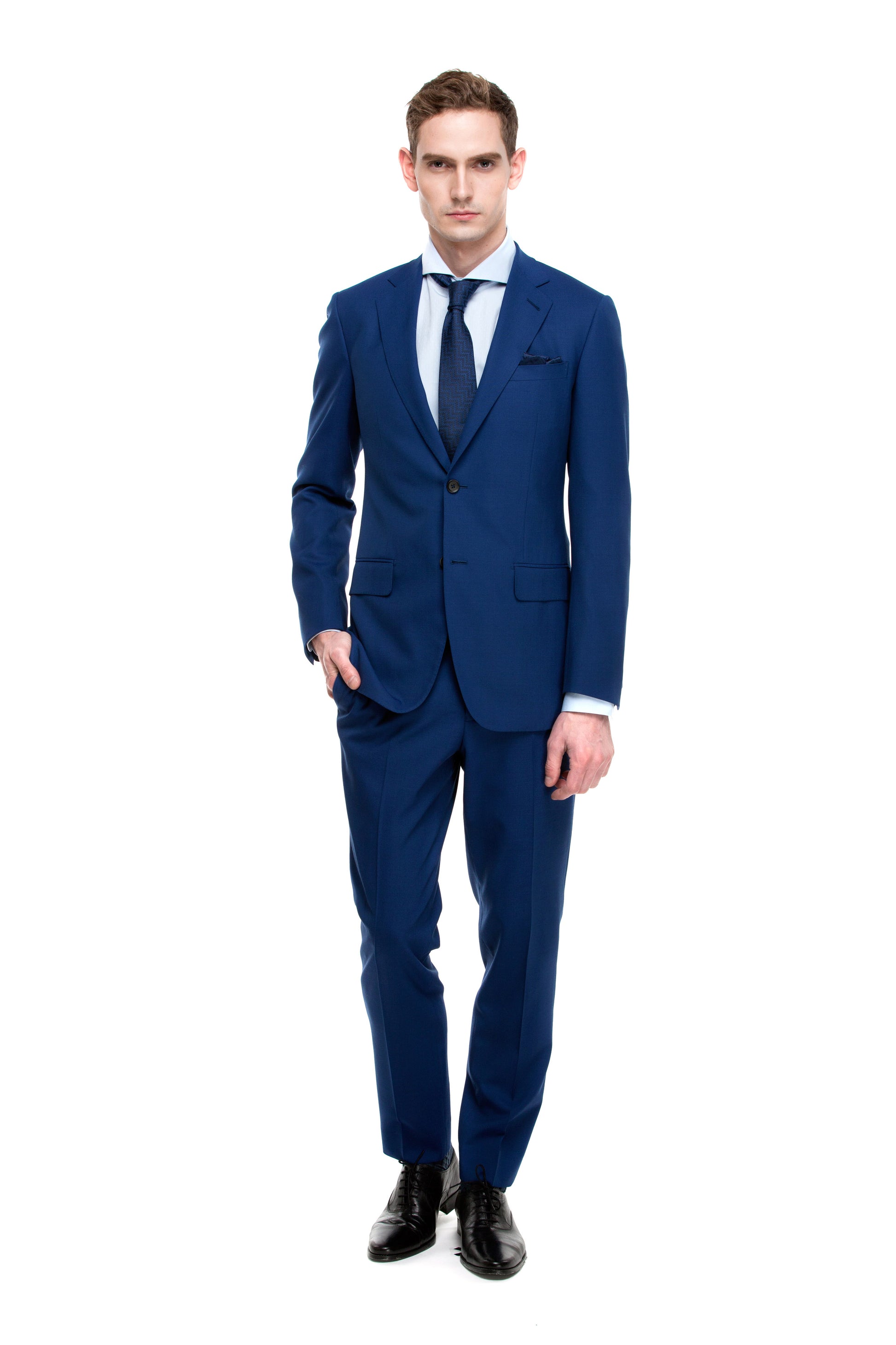 Custom Navy Blue Half Canvas Signature Suit - ottotos